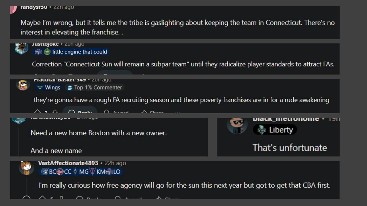 Fans comment on Sun staying at Mohegan Arena.